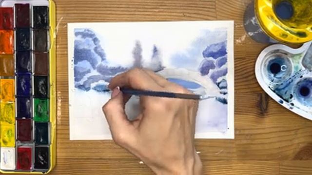 Как нарисовать зиму карандашом и акварелью начинающим | Рисунок для детей смотреть онлайн