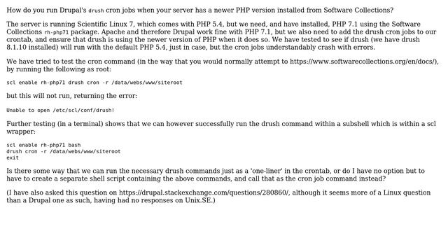Unix & Linux: Running Drupal's drush cron jobs with a newer PHP version from Software Collections смотреть онлайн