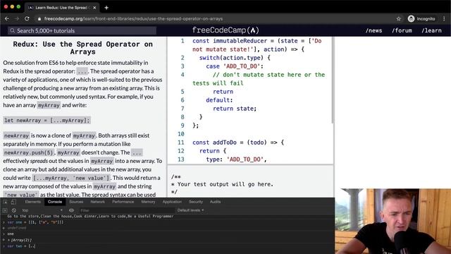 Use the Spread Operator on Arrays - Redux - Free Code Camp смотреть онлайн
