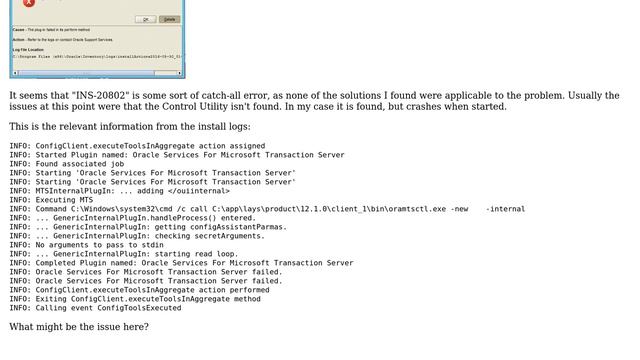 Error installing Oracle Database Client 12c: "OracleMTSRecoveryService Control Utility has... смотреть онлайн