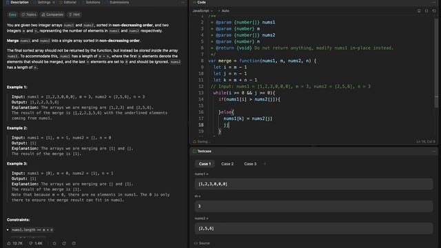 88. Merge Sorted Array |Approach 1: Merge and sort |O((n+m)log(n+m)) | Leetcode | Easy | Javascrip смотреть онлайн