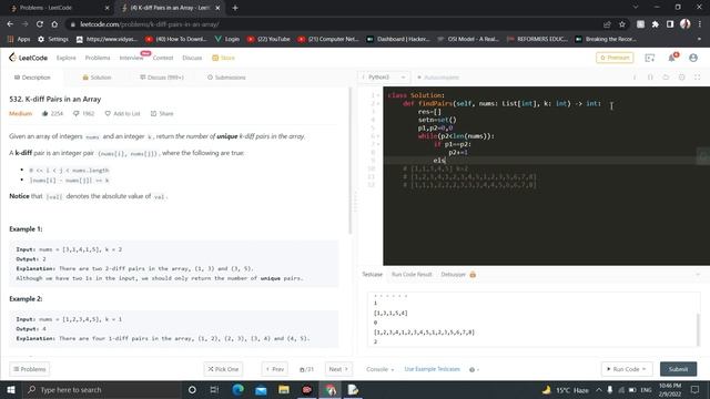 532. K-diff Pairs in an Array | Medium Level Interview Question Full Explanation in Python смотреть онлайн
