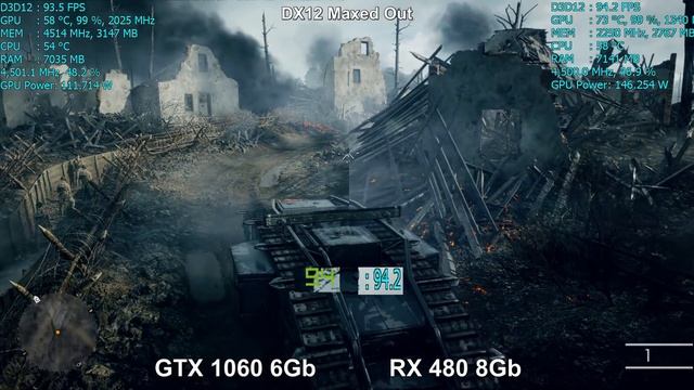 Большое сравнение RX 480 vs GTX 1060 в Battlefield 1. DX11, DX12, 4K смотреть онлайн