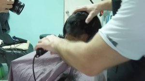 Girl barbershop haircut and headshave