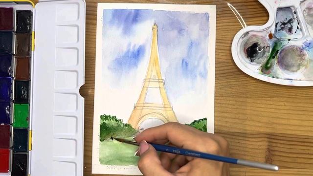 Как нарисовать "Эйфелеву башню" карандашом и акварелью начинающим | Рисунок поэтапно для детей смотреть онлайн