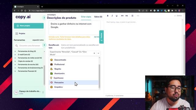 Ferramenta Criadora de Copys Infinitas Copy.ai смотреть онлайн