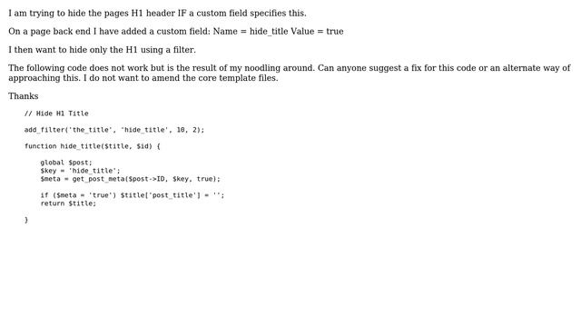 Wordpress: Hide H1 Title using the_title filter смотреть онлайн