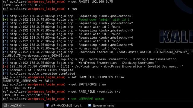 Metasploit Wordpress Brute Force and User Enumeration Utility смотреть онлайн