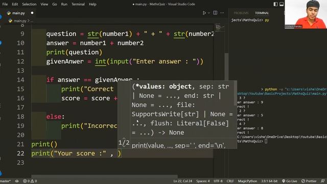 Math Quiz in Python | Create random arithmetic questions | Project for beginners. смотреть онлайн