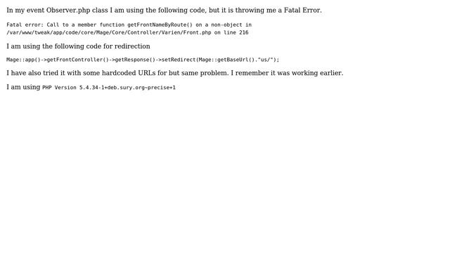 Magento: Redirection from Observer is throwing a FATAL Error смотреть онлайн