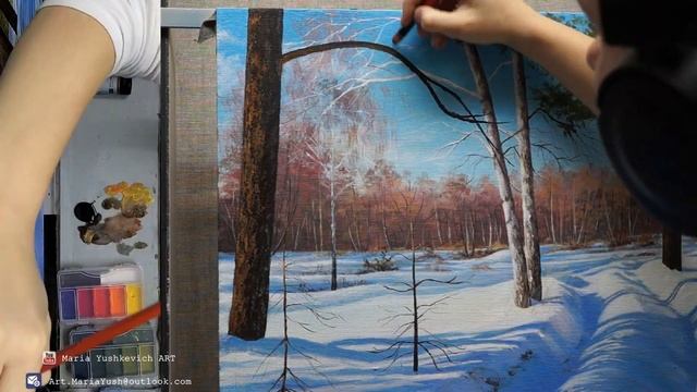 How to Paint Winter. Acrylic painting | Пишем зимний пейзаж. Живопись акрилом. смотреть онлайн