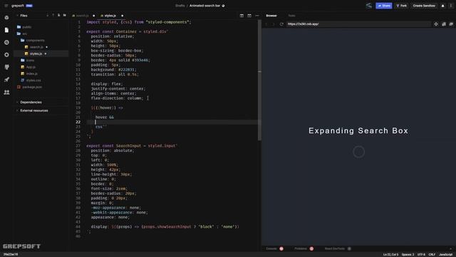 Code an Expanding and Collapsing Search Box | React | Styled Components смотреть онлайн