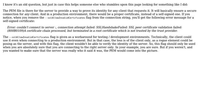 Databases: Connecting to a self signed mongodb server though mongo shell doesn't require `pem` file смотреть онлайн