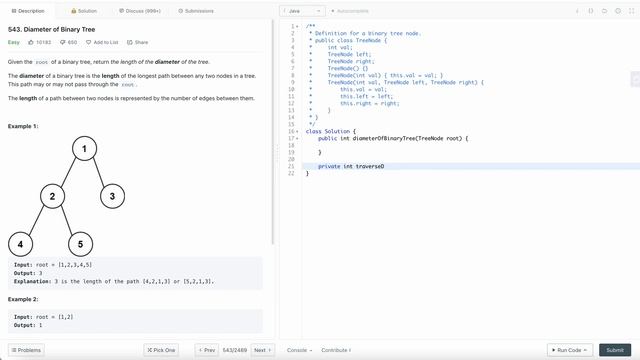 Leetcode 543 Diameter of Binary Tree (Java) смотреть онлайн