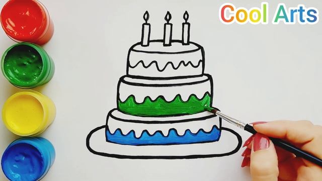 Как нарисовать торт. Мультик - Раскраска | How to draw a birthday cake | Drawing and coloring смотреть онлайн