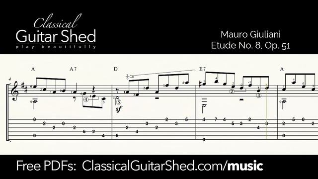 Giuliani: Op 51 No 8 - Free sheet music and TABS for classical guitar смотреть онлайн