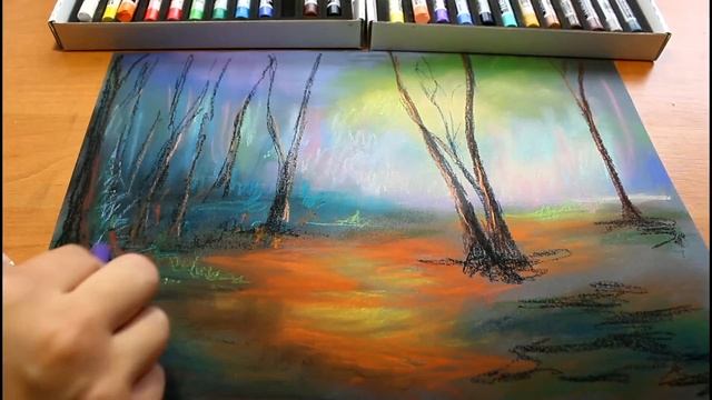 Draw an autumn forest in pastel/ рисуем осенний лес! смотреть онлайн