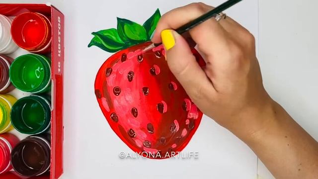 КАК НАРИСОВАТЬ КЛУБНИКУ красками, поэтапно смотреть онлайн