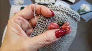 Вышивка на вязаном полотне, бабочка