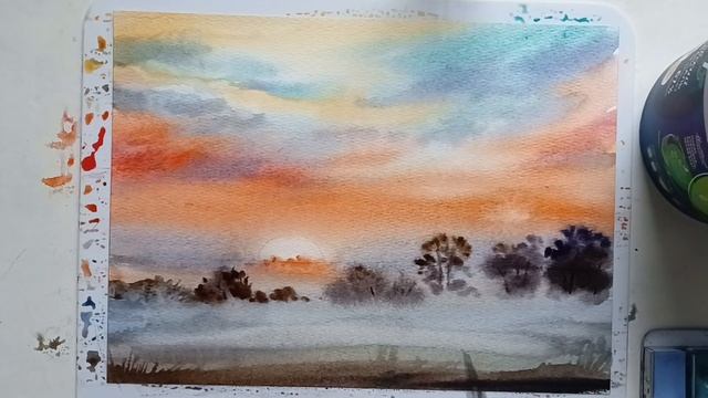 Пейзаж Журавли на закате акварелью | Как нарисовать туман #туман #акварелью смотреть онлайн