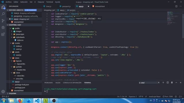 Shopping Cart NodeJS Express Mongo PARTE 2 смотреть онлайн