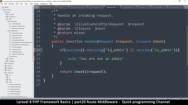 #20 Laravel 8 PHP Framework Basics | Route Middleware | Quick programming tutorial смотреть онлайн