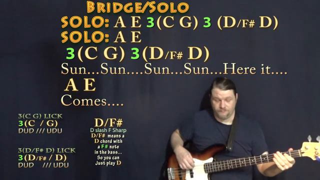 Here Comes the Sun (The Beatles) Bass Guitar Cover Lesson in A with Chords/Lyrics смотреть онлайн