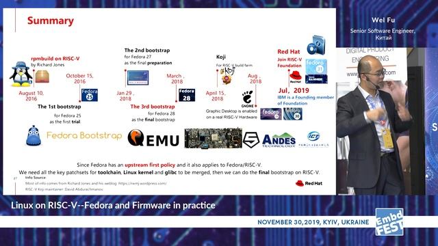 Wei Fu. Linux on RISC-V--Fedora and Firmware in practice. Embedded Fest 2019 смотреть онлайн
