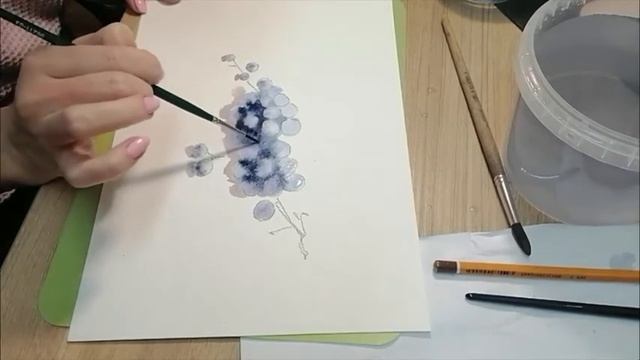 Рисуем ВИНОГРАД акварелью