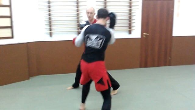 Работа по заданию. Робота в движении - джеб / маваши передней ногой . Контроль дистанции.