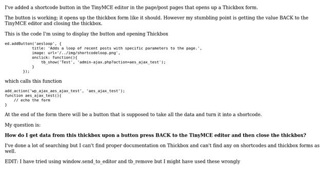 Wordpress: Pass data back to TinyMCE from Thickbox смотреть онлайн