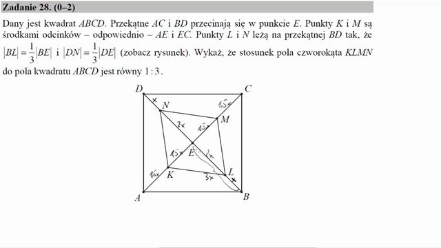 Dany jest kwadrat ABCD Przekątne AC i BD przecinają się w punkcie E Punkty K i M są środkami odci смотреть онлайн