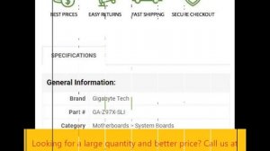 GA-Z97X-SLI Gigabyte Socket LGA 1150 Intel Z97 Express Chipset Motherboard