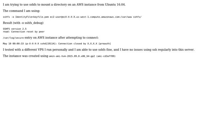 read: Connection reset by peer using sshfs to connect to AWS смотреть онлайн