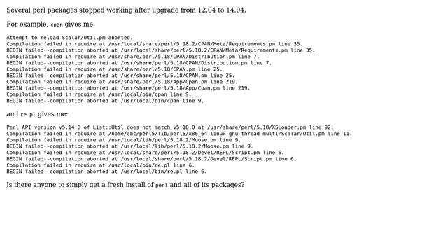 Several perl packages (including cpan and re.pl) not working after upgrade from 12.04 to 14.04 смотреть онлайн