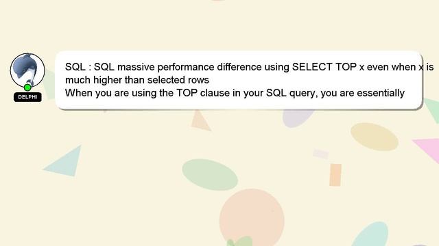 SQL : SQL massive performance difference using SELECT TOP x even when x is much higher than selecte смотреть онлайн