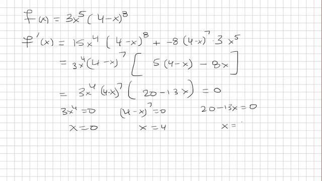 f(x)=3x^5(4-x)^8 Critical Numbers смотреть онлайн