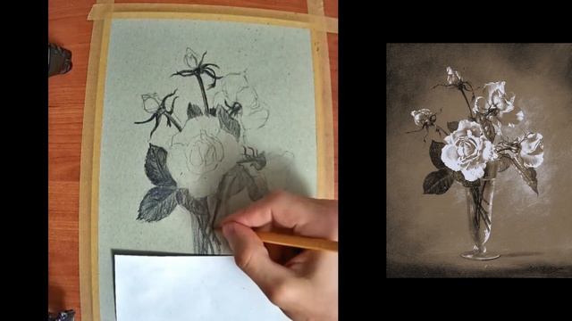 Московское долголетие. Рисунок карандашом на сером картоне, белая гуашь. смотреть онлайн