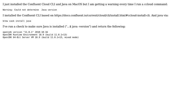 Just installed Confluent Cloud CLI but getting a Java version warning смотреть онлайн