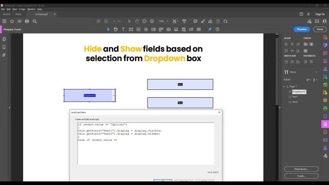 Hide and Show Text Fields based on selection from dropdown list in Adobe Acrobat