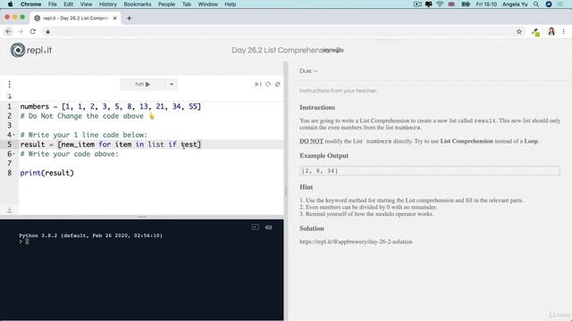 [Interactive Coding Exercise] Filtering Even Numbers | The Complete Python Pro Bootcamp for 2022 смотреть онлайн