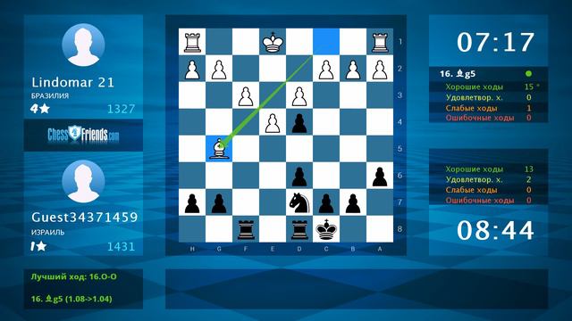 Chess Game Analysis: Lindomar 21 - Guest34371459 : 0-1 (By ChessFriends.com) смотреть онлайн