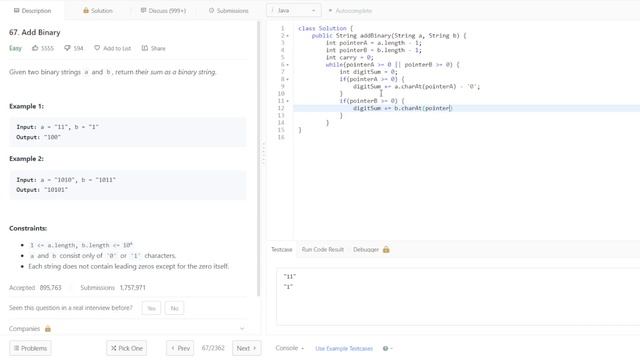Grind 75 - Add Binary - Java Solution смотреть онлайн