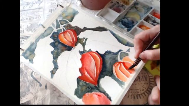 Рисуем физалис акварелью / We draw fizalis in watercolor смотреть онлайн