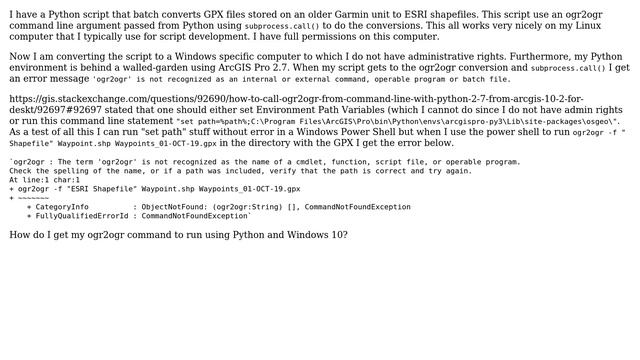 GIS: OGR2OGR call using Python and subprocess call fails on Windows 10 смотреть онлайн