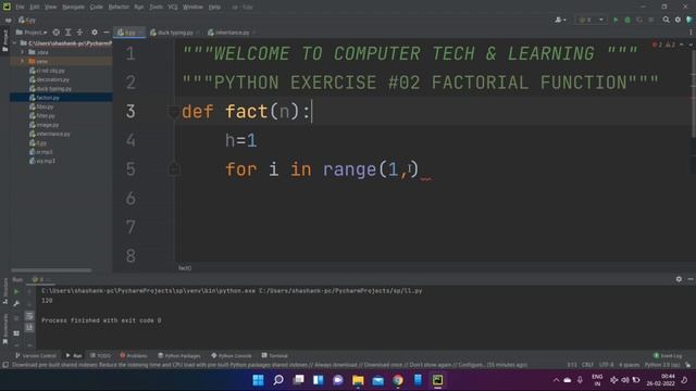 PYTHON BASIC EXERCISE #02 | PYTHON EXAM PREPRATION | PYTHON FACTORIAL FUNCTION смотреть онлайн