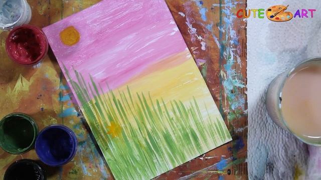 Как нарисовать ПОЛЕ ЦВЕТОВ на закате для начинающих смотреть онлайн