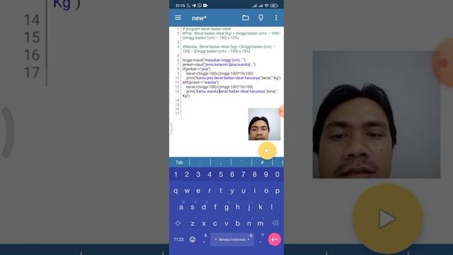 Seri Belajar - Praktek Implementasi Python Percabangan dan Perulangan Menghitung Berat Ideal смотреть онлайн