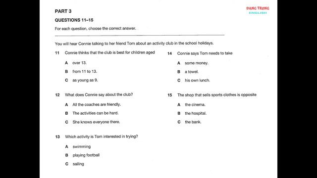 Listening A2 revised 2020, KET 1 for school, Test 2, Part 3 смотреть онлайн