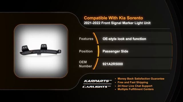 For Kia Sorento 2021 2022 Front Signal Marker Light Unit Passenger Side | CAPA|Partslink # KI108510 смотреть онлайн